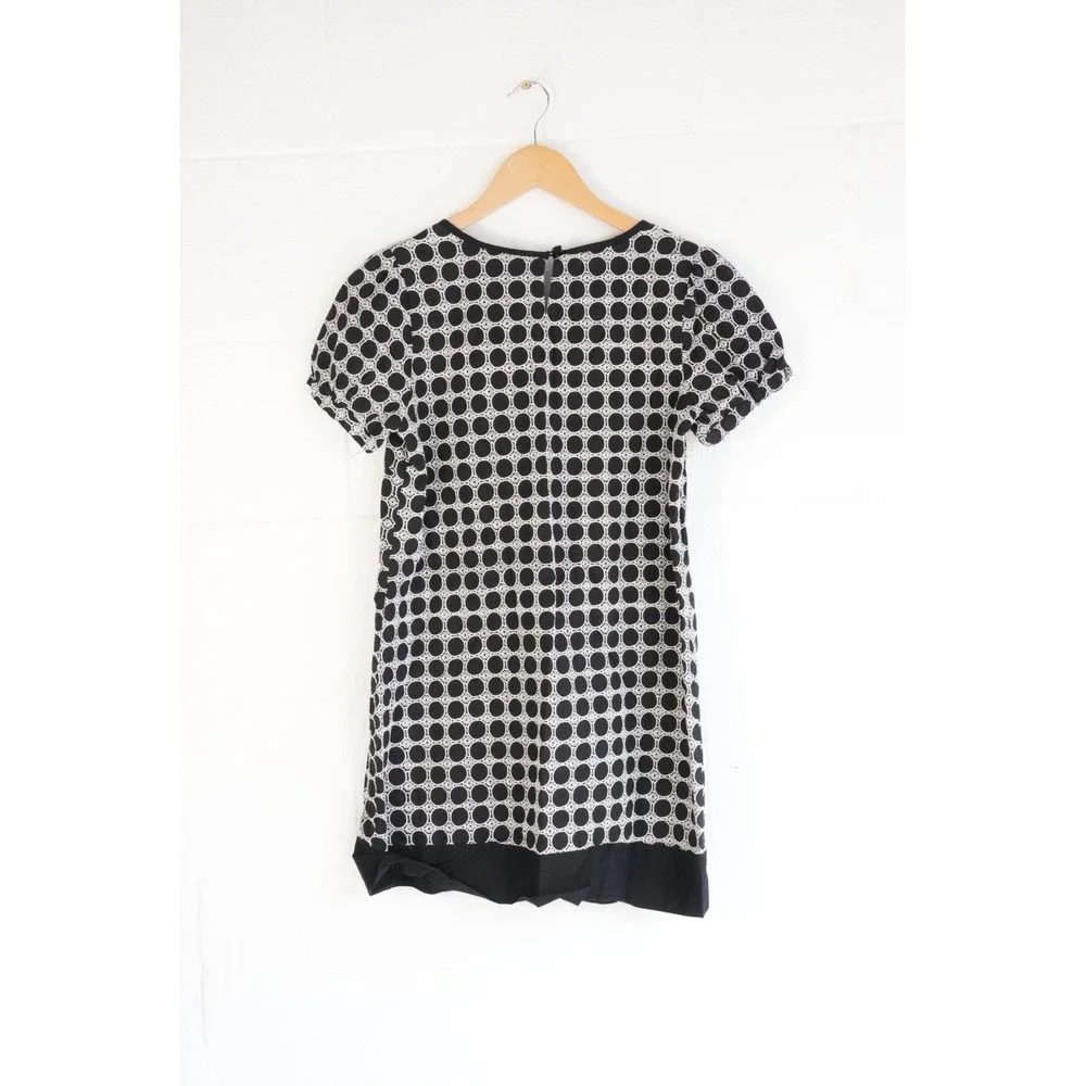 Bizz Princess Shift Mini Dress Medium Black White Geometric Embroidered Cotton - Picture 6 of 8